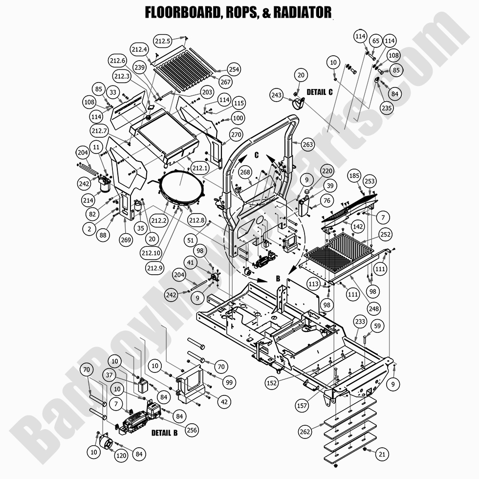 2606 - Bad Boy Mower Parts Lookup > 2021 > Renegade - Diesel > Floorboard, ROPS & Radiator